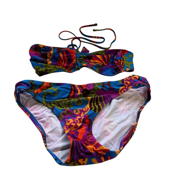 Trina Turk Floral Print Halter Bandeau Med Side Bottom Small Swim Bikini - Picture 1 of 8